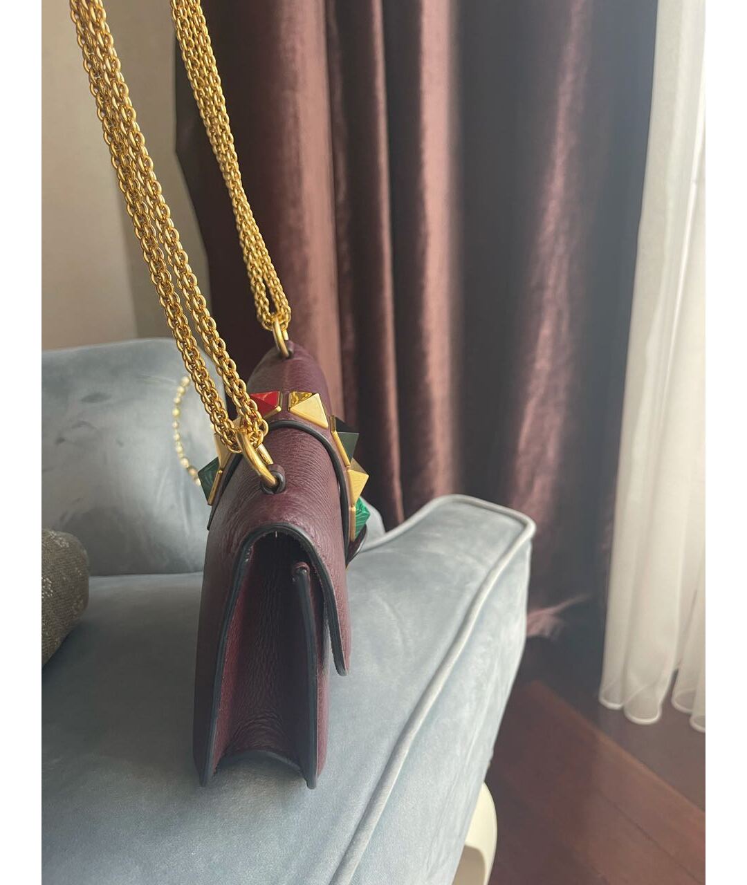 VALENTINO Бордовая кожаная сумка тоут, фото 2