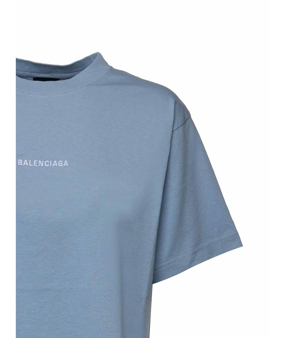BALENCIAGA Синяя хлопковая футболка, фото 2