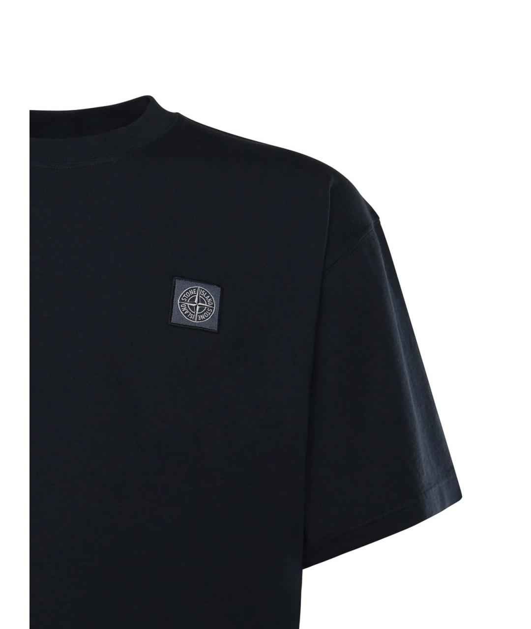 STONE ISLAND Темно-синяя хлопковая футболка, фото 2