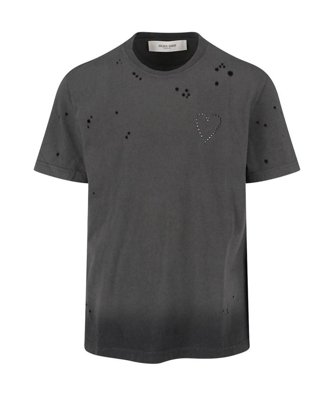 GOLDEN GOOSE DELUXE BRAND Антрацитовая хлопковая футболка, фото 1