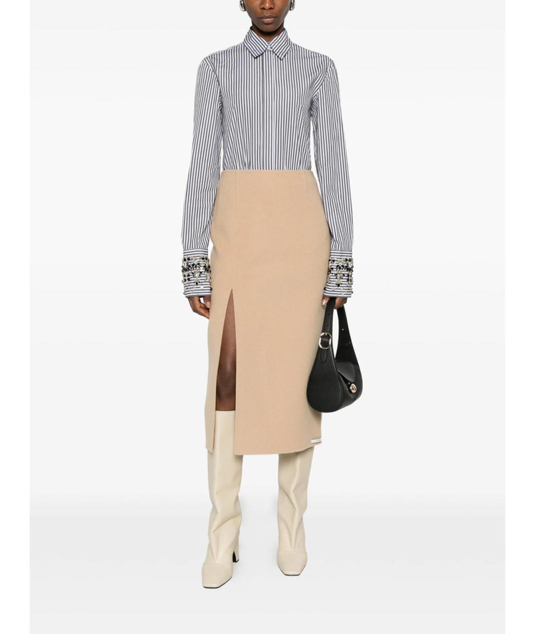 SPORTMAX Коричневая шерстяная юбка миди, фото 2