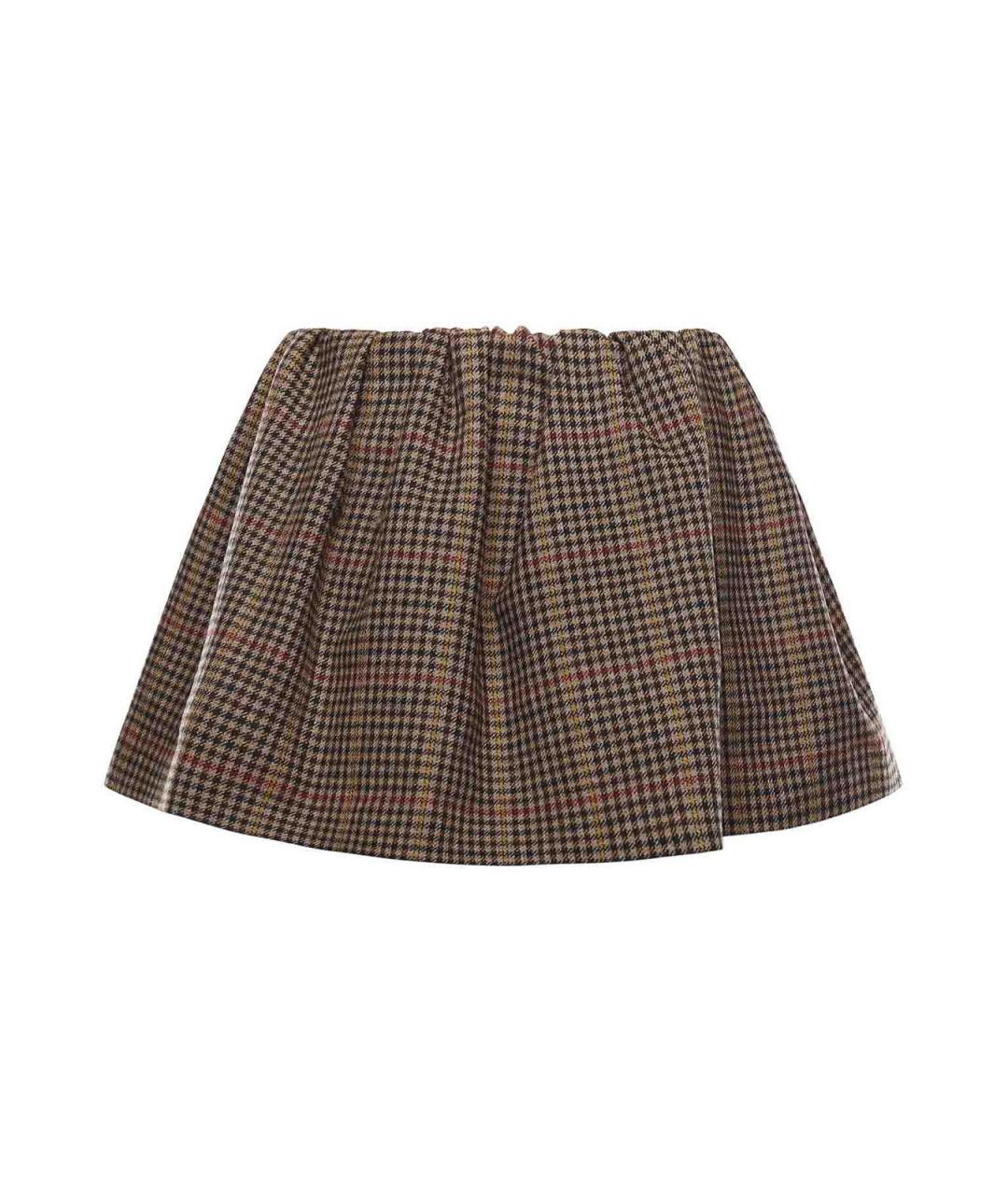 MIU MIU Коричневая шерстяная юбка мини, фото 3