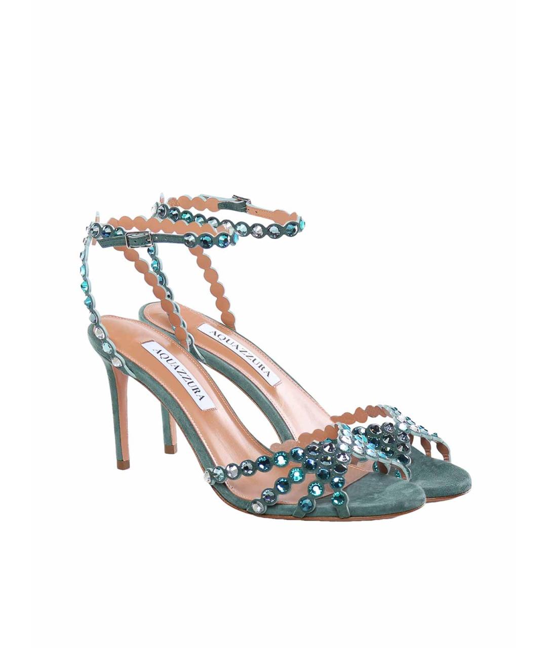 AQUAZZURA Зеленые кожаные босоножки, фото 5