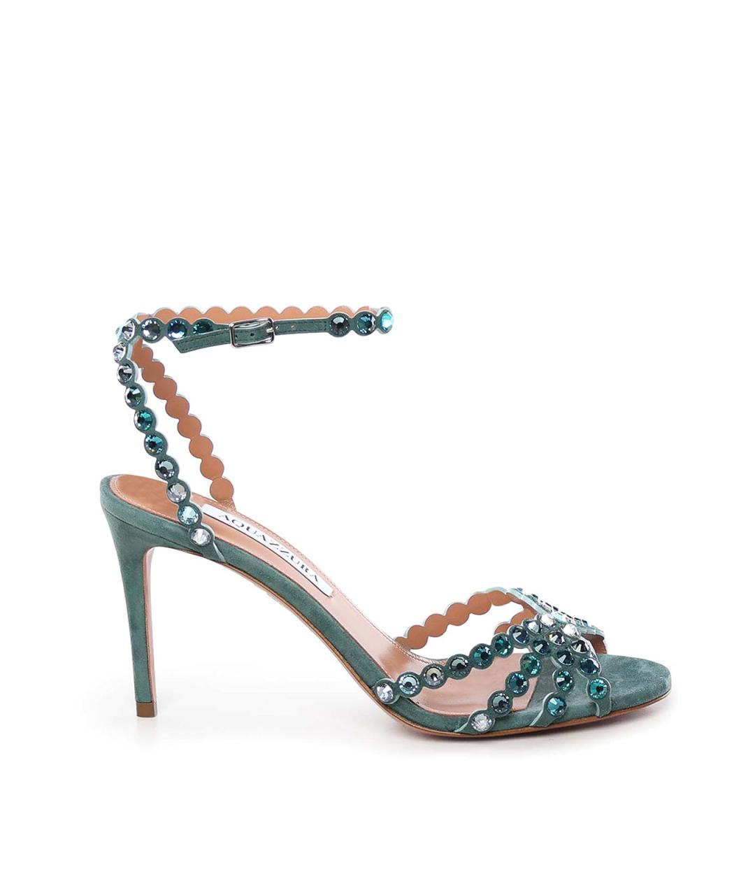 AQUAZZURA Зеленые кожаные босоножки, фото 1