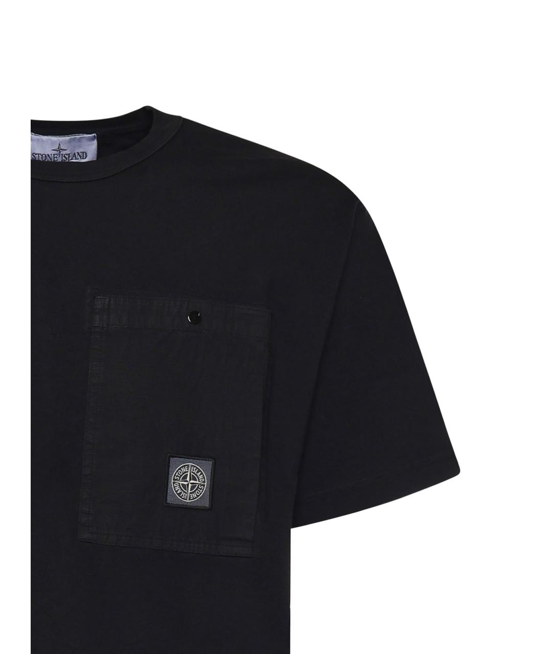 STONE ISLAND Черная хлопковая футболка, фото 2