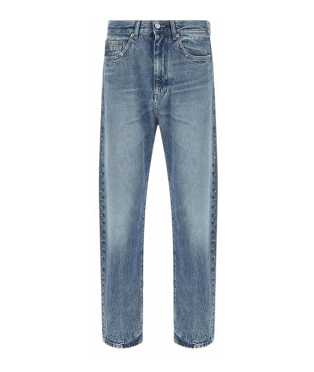 VERSACE Голубые хлопковые прямые джинсы, фото 1