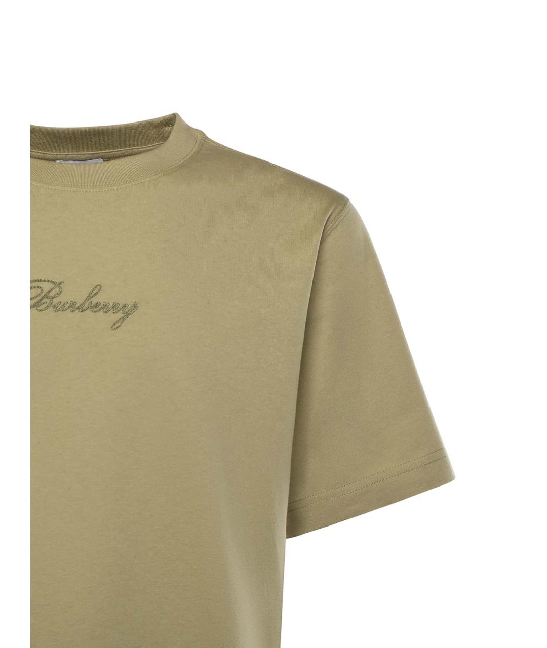 BURBERRY Зеленая хлопковая футболка, фото 2