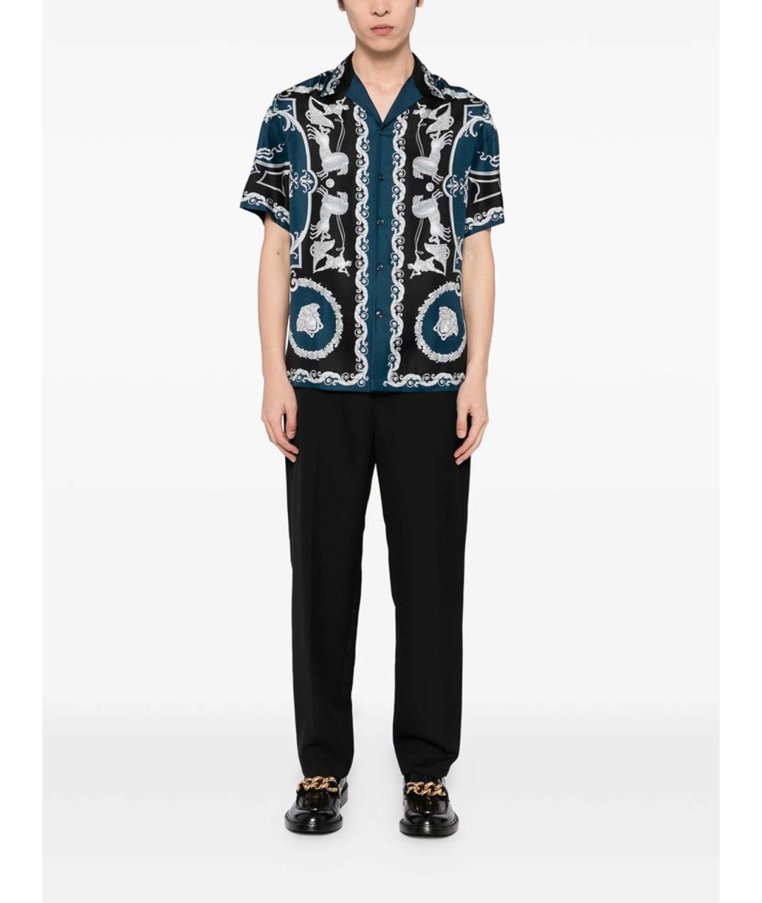 VERSACE Синяя шелковая классическая рубашка, фото 5