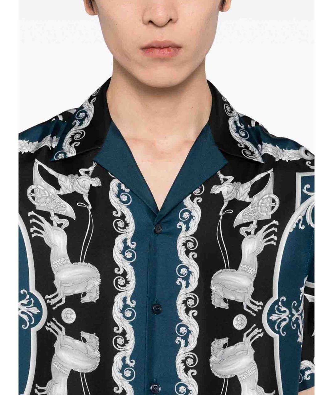 VERSACE Синяя шелковая классическая рубашка, фото 3