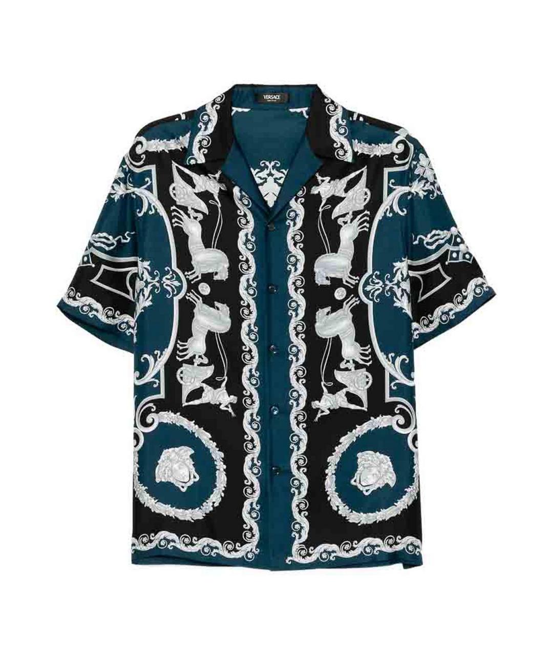 VERSACE Синяя шелковая классическая рубашка, фото 1