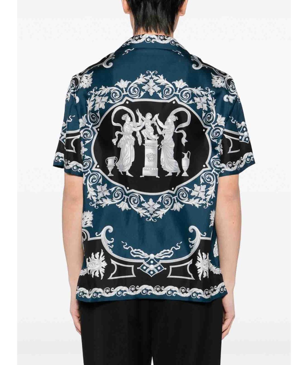 VERSACE Синяя шелковая классическая рубашка, фото 2