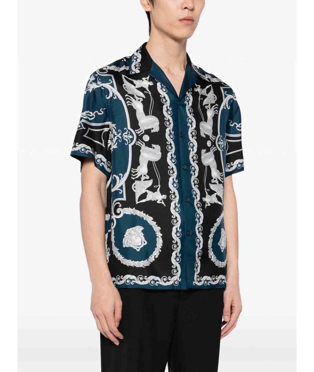 VERSACE Синяя шелковая классическая рубашка, фото 4