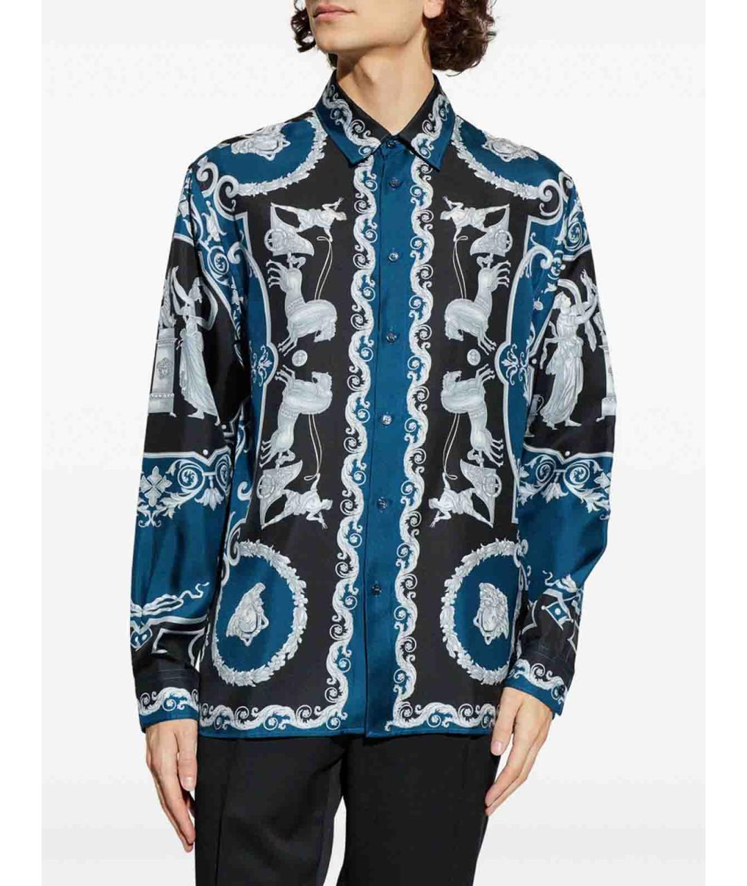 VERSACE Синяя шелковая кэжуал рубашка, фото 2