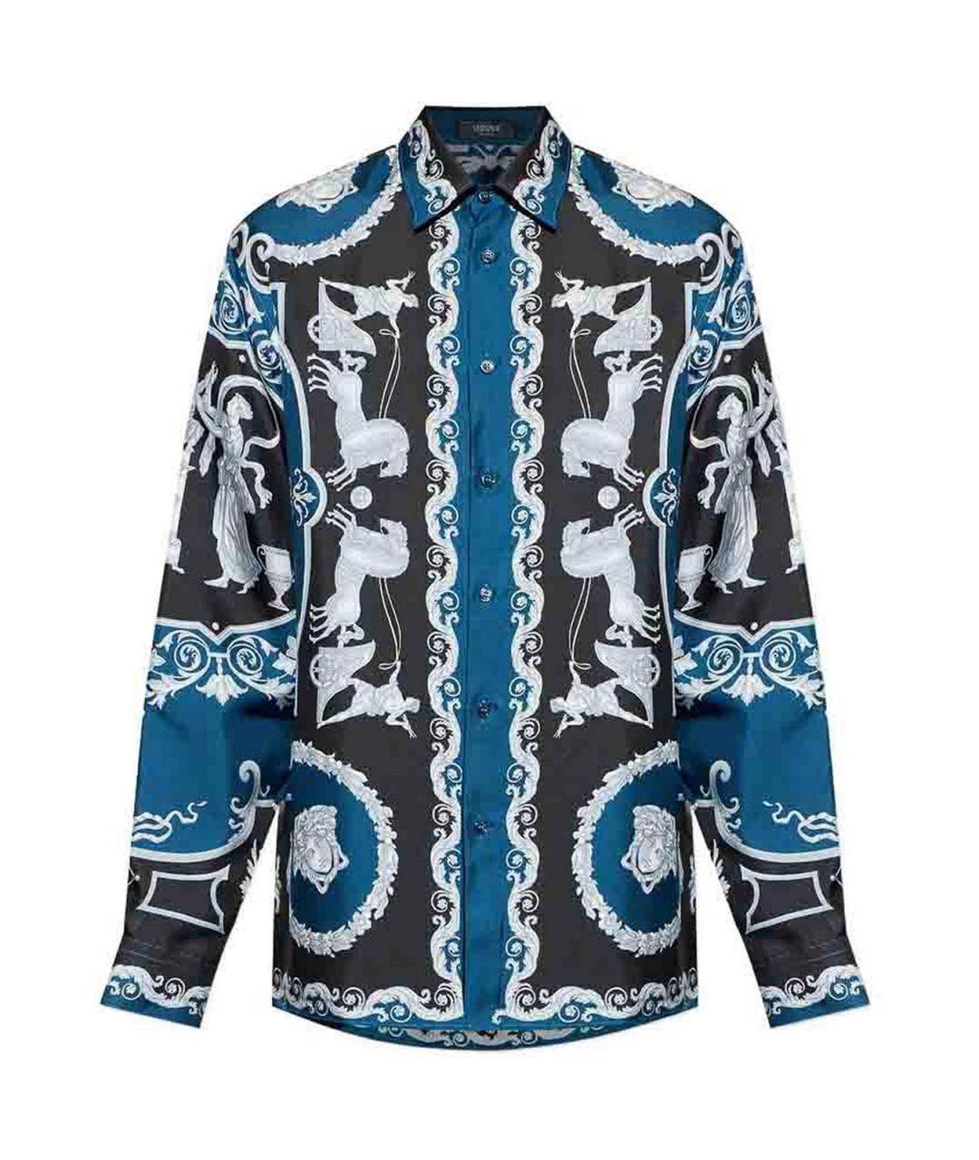 VERSACE Синяя шелковая кэжуал рубашка, фото 1