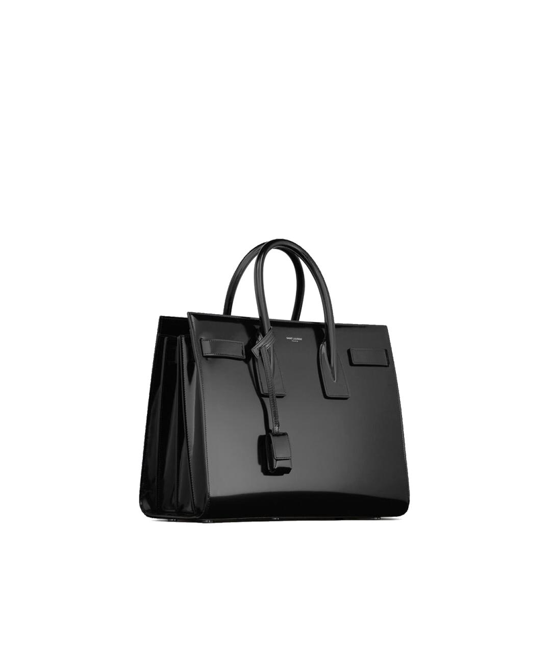 SAINT LAURENT Черная сумка тоут из лакированной кожи, фото 2