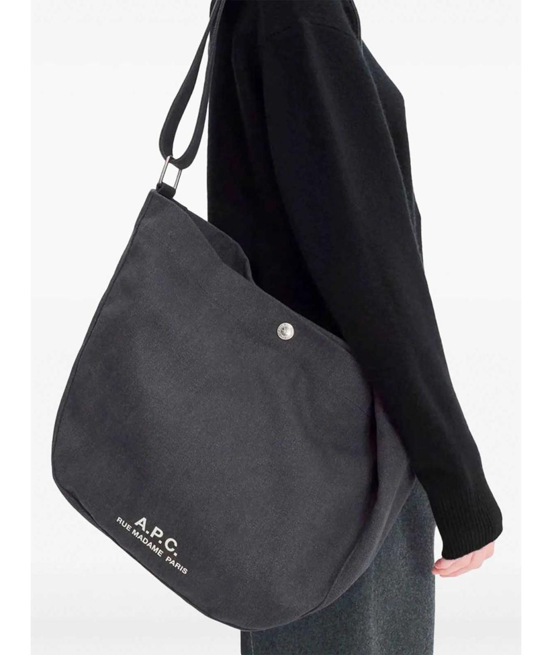 A.P.C. Черная хлопковая сумка на плечо, фото 4