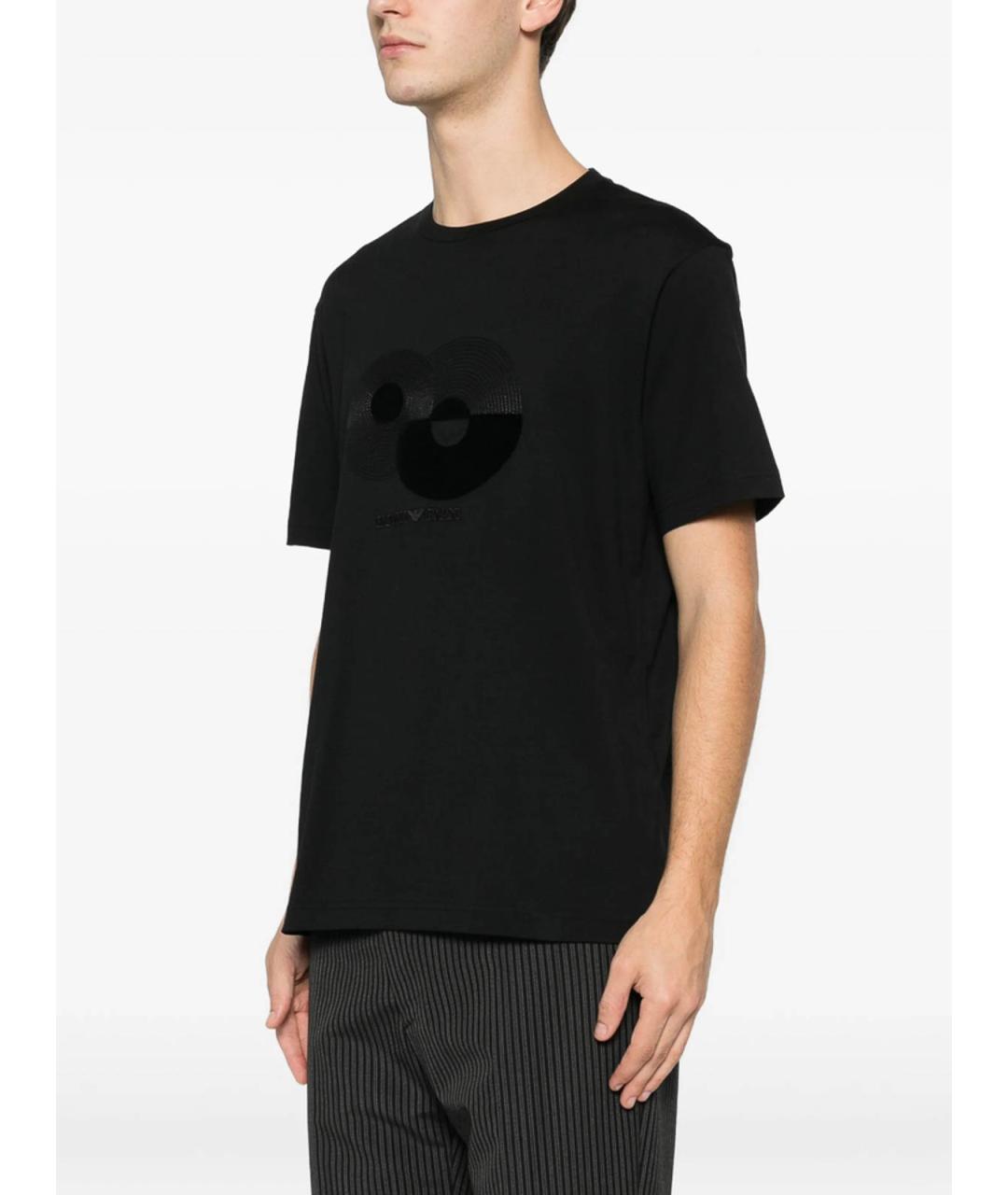 EMPORIO ARMANI Черная хлопковая футболка, фото 3
