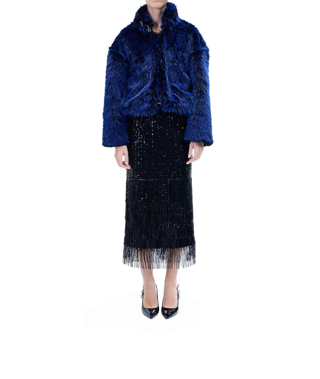 JUST CAVALLI Синяя меховая шуба, фото 2