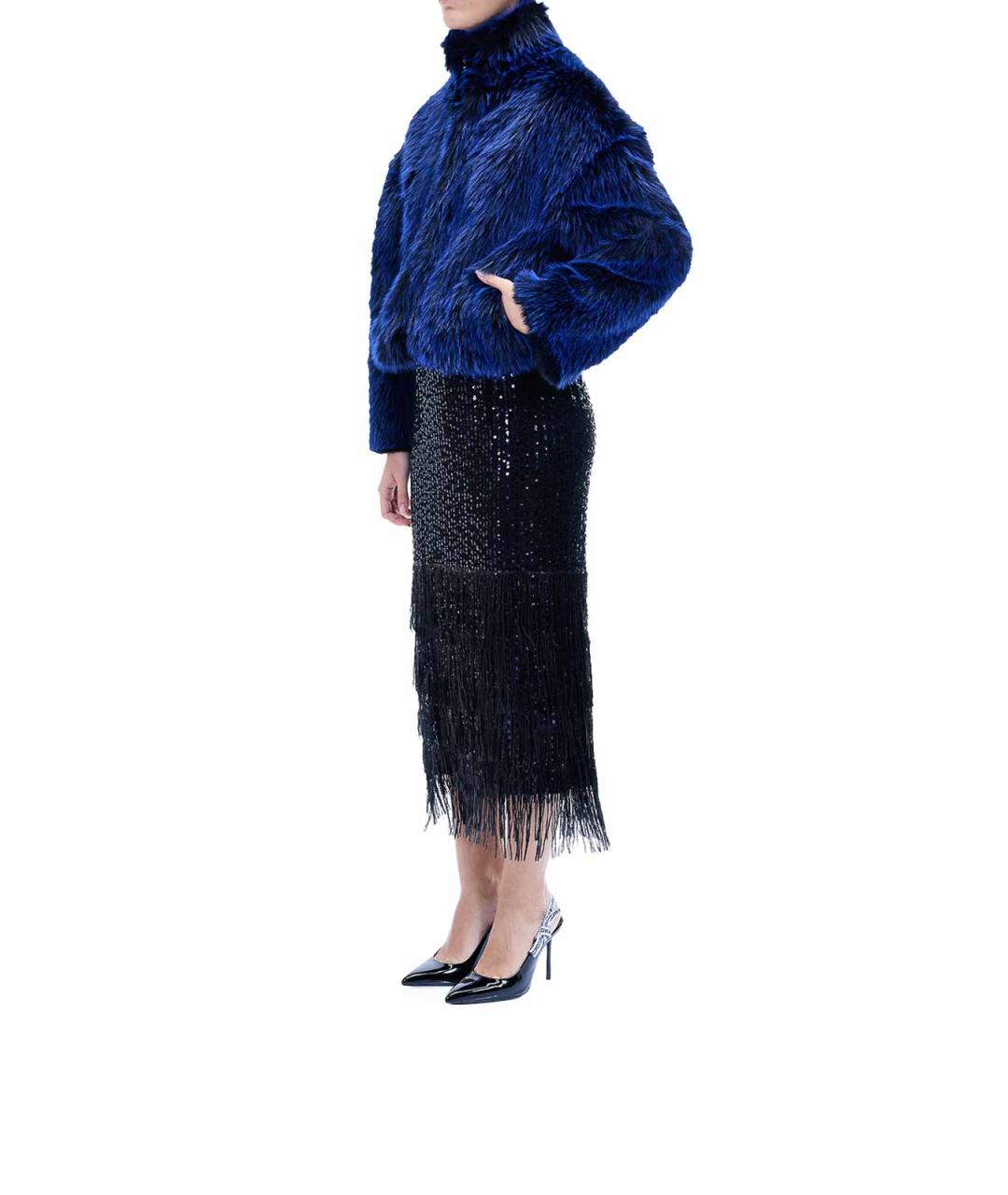 JUST CAVALLI Синяя меховая шуба, фото 3