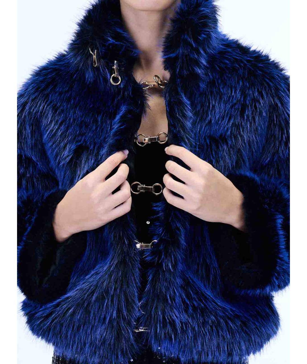 JUST CAVALLI Синяя меховая шуба, фото 5