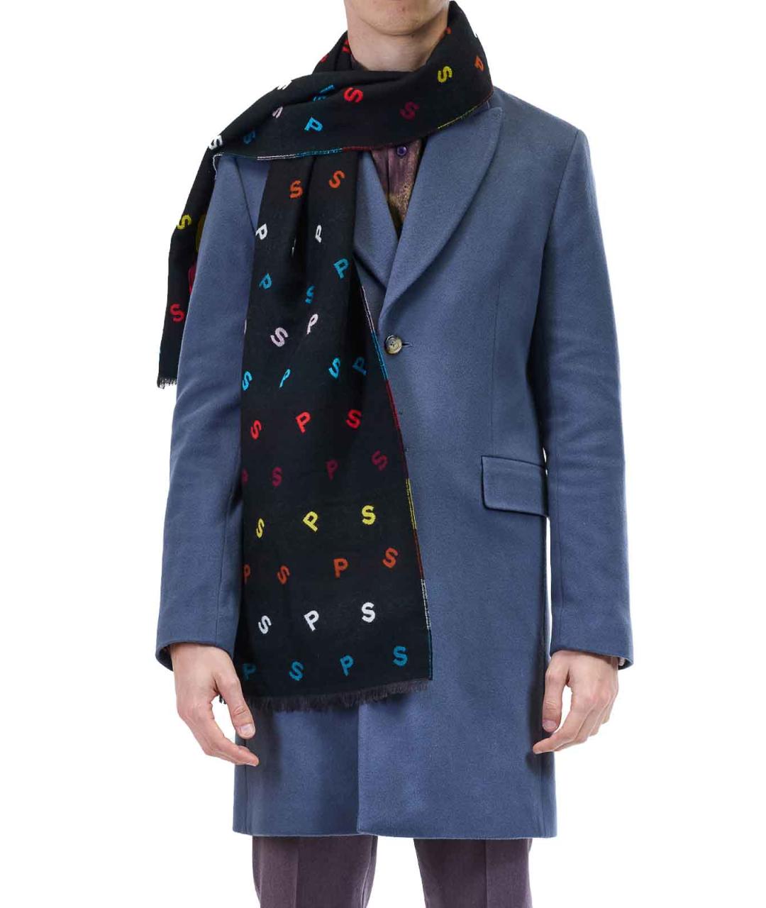 PAUL SMITH Черный шерстяной шарф, фото 2