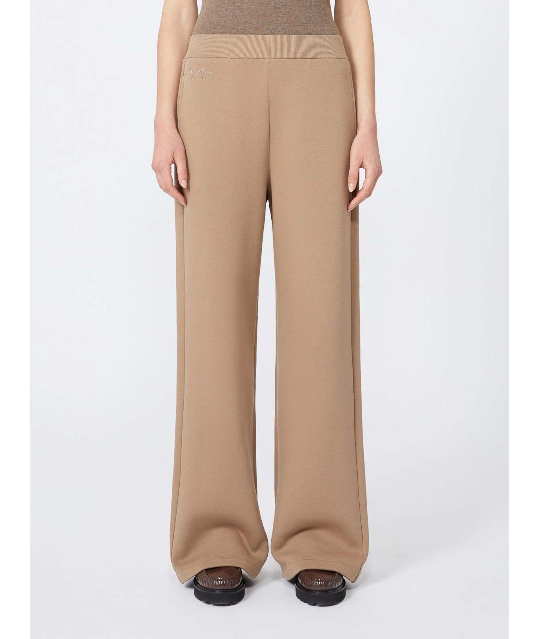 'S MAX MARA Бежевые хлопковые брюки широкие, фото 3