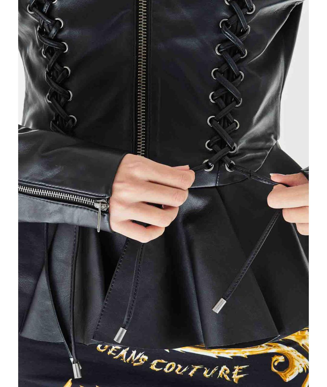 VERSACE JEANS COUTURE Черный кожаный жакет/пиджак, фото 6