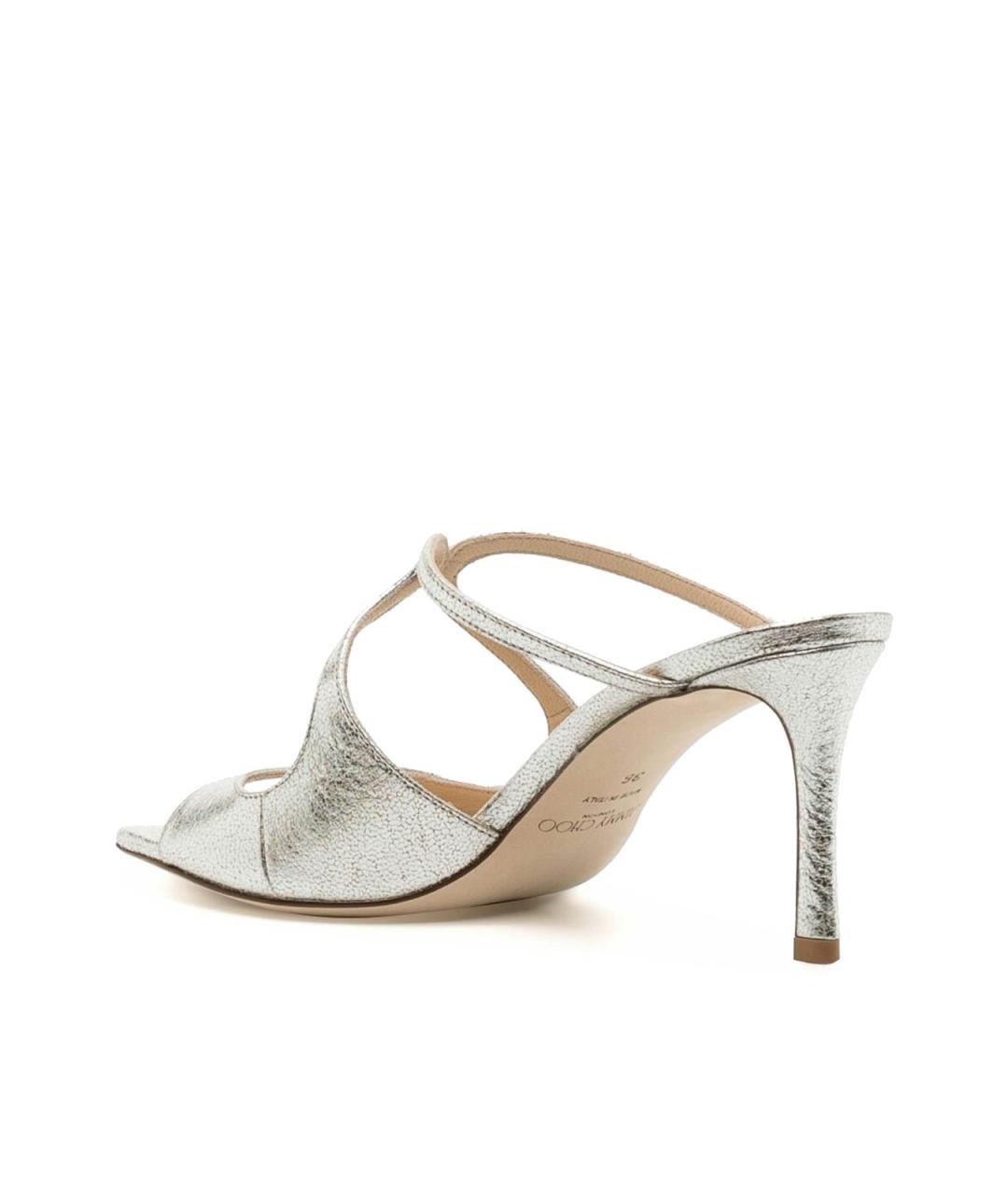 JIMMY CHOO Серебряные кожаные мюли, фото 3