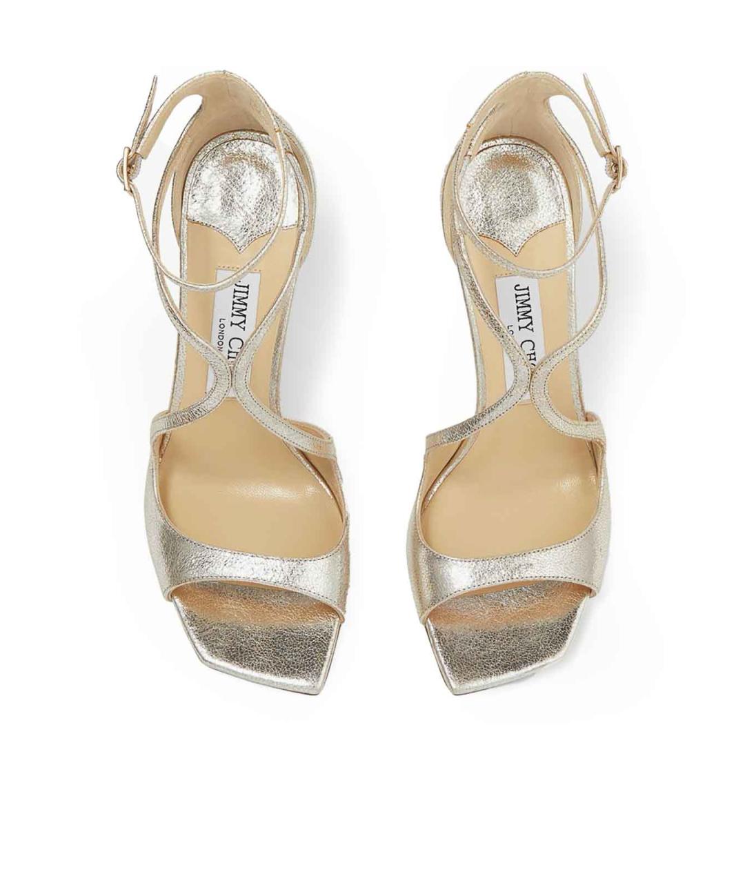 JIMMY CHOO Золотые кожаные босоножки, фото 3