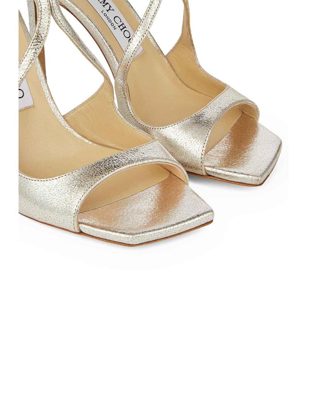 JIMMY CHOO Золотые кожаные босоножки, фото 4