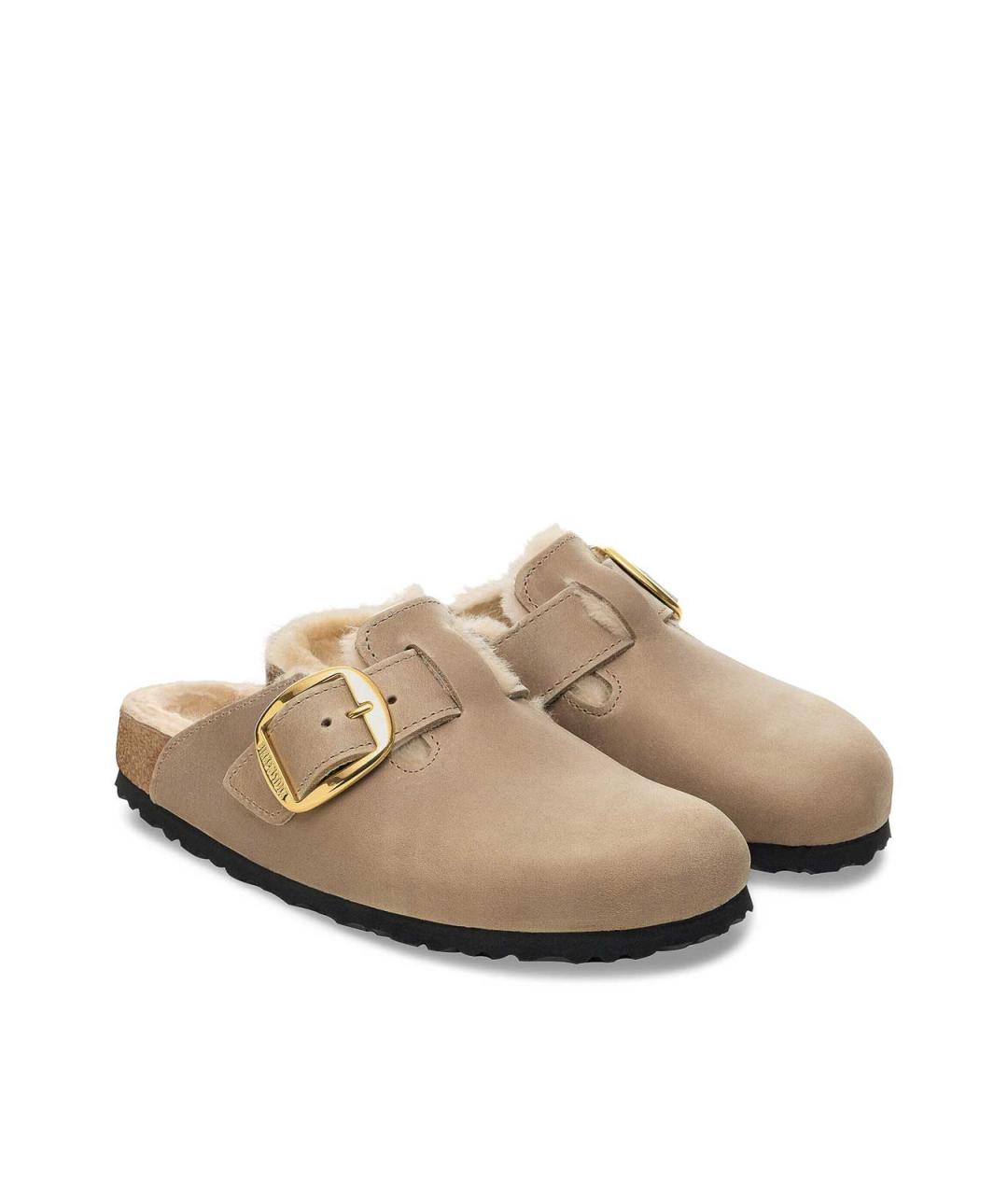 BIRKENSTOCK Бежевые кожаные мюли, фото 4