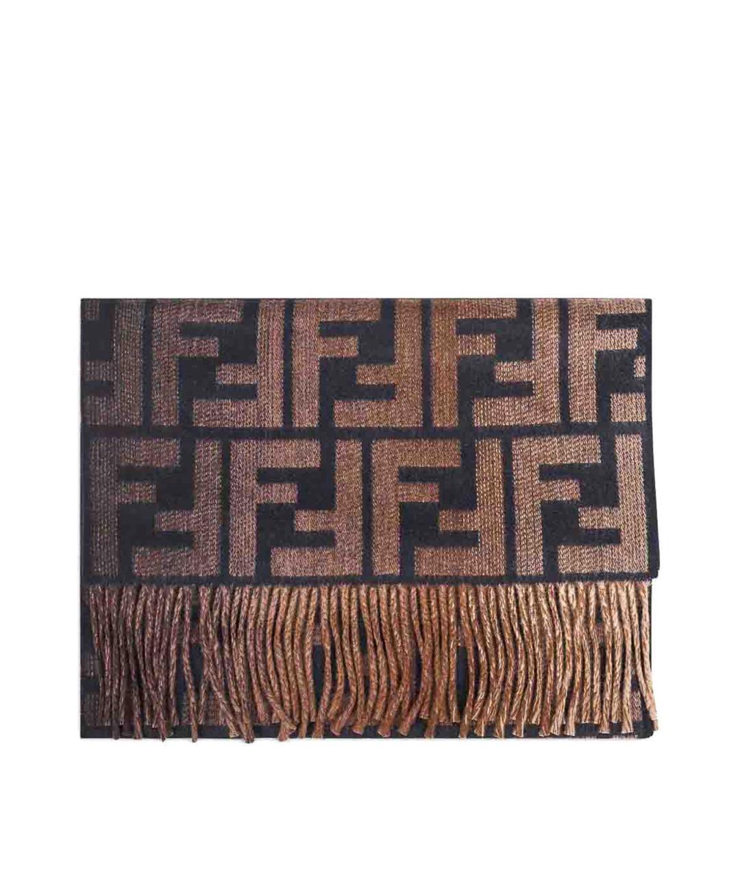 FENDI Коричневый шерстяной шарф, фото 1