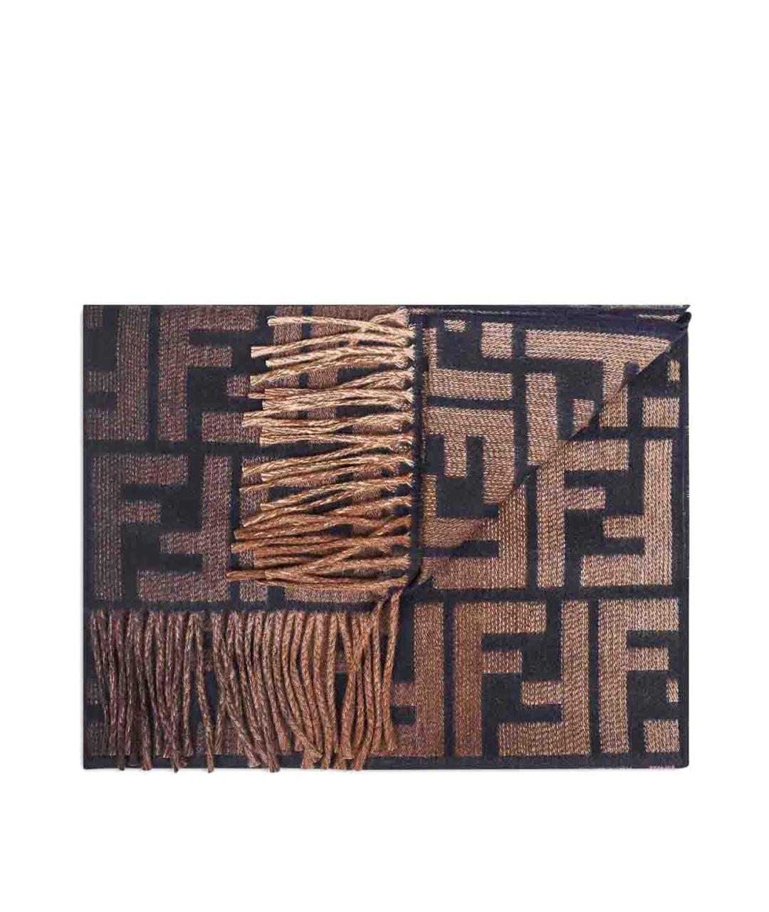 FENDI Коричневый шерстяной шарф, фото 2