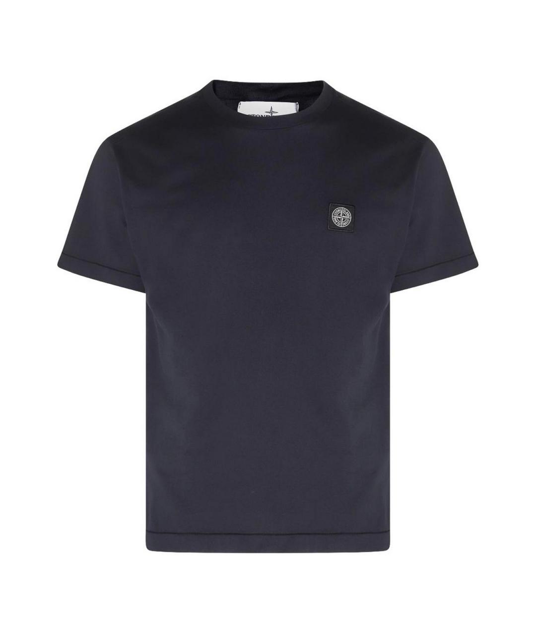 STONE ISLAND Темно-синяя хлопковая футболка, фото 1