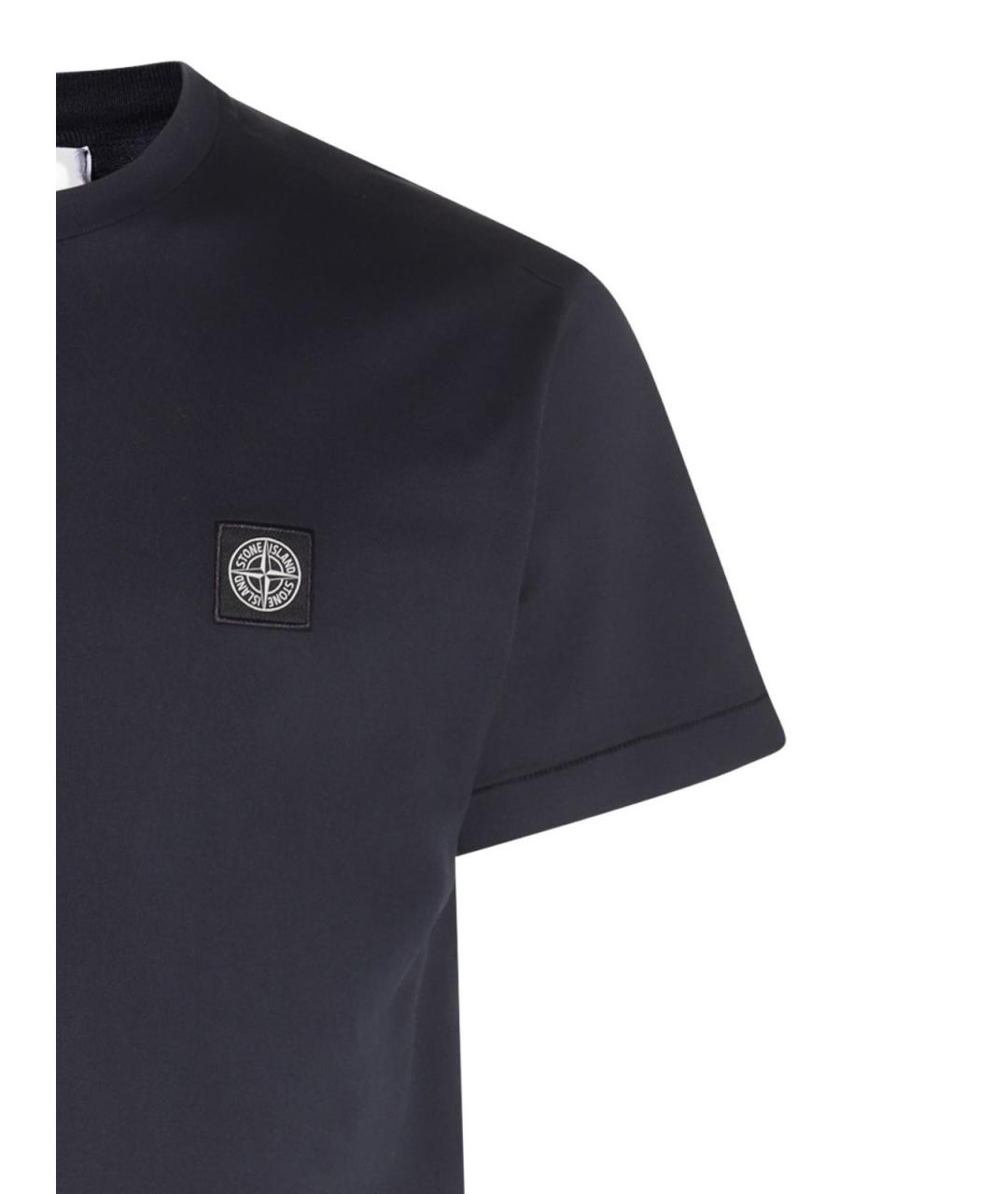 STONE ISLAND Темно-синяя хлопковая футболка, фото 2