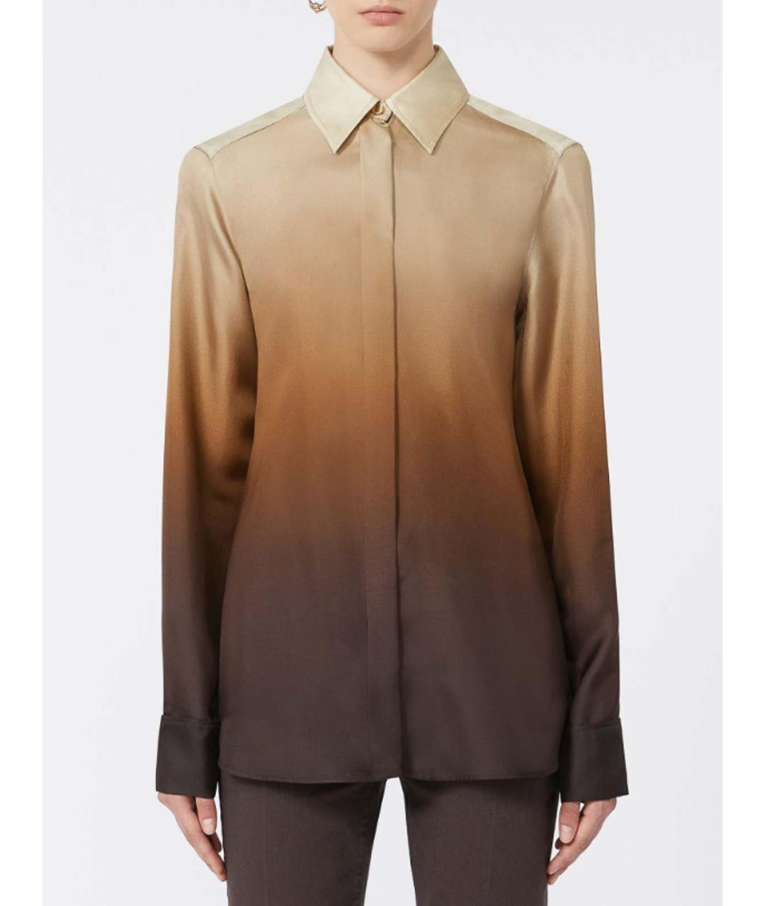 SPORTMAX Коричневая шелковая рубашка, фото 3