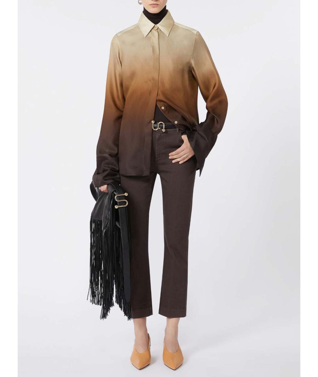 SPORTMAX Коричневая шелковая рубашка, фото 2