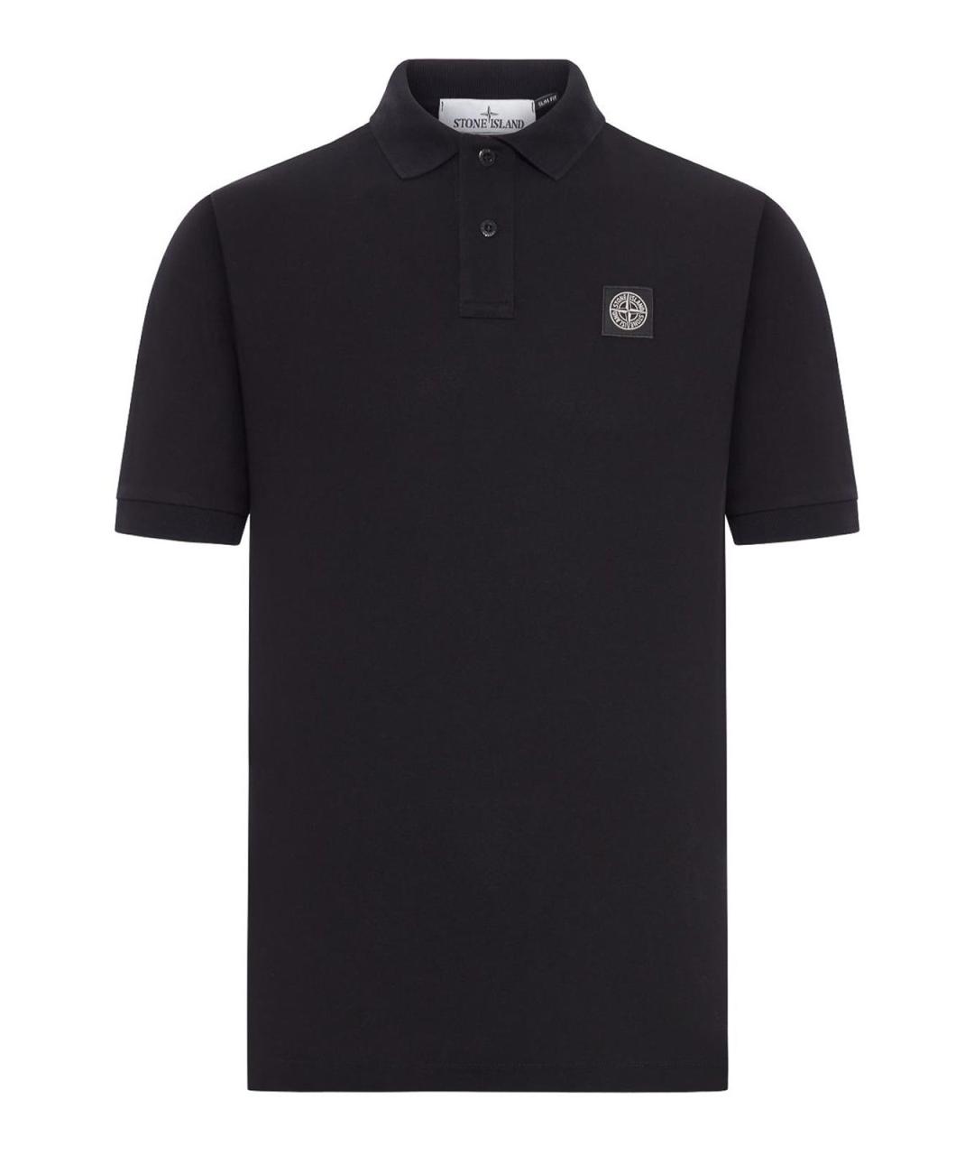 STONE ISLAND Черное хлопковое поло с коротким рукавом, фото 1