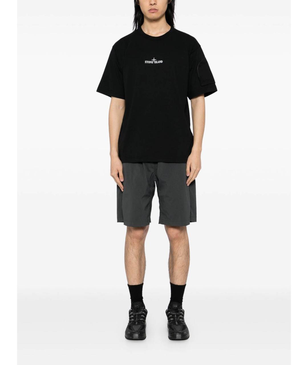 STONE ISLAND Черная хлопковая футболка, фото 4