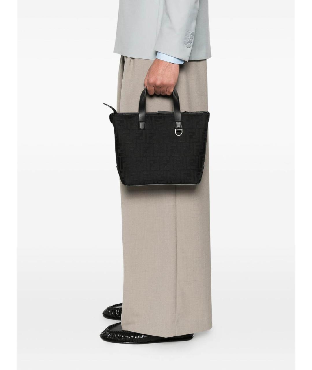 FENDI Черная жаккардовая сумка тоут, фото 3