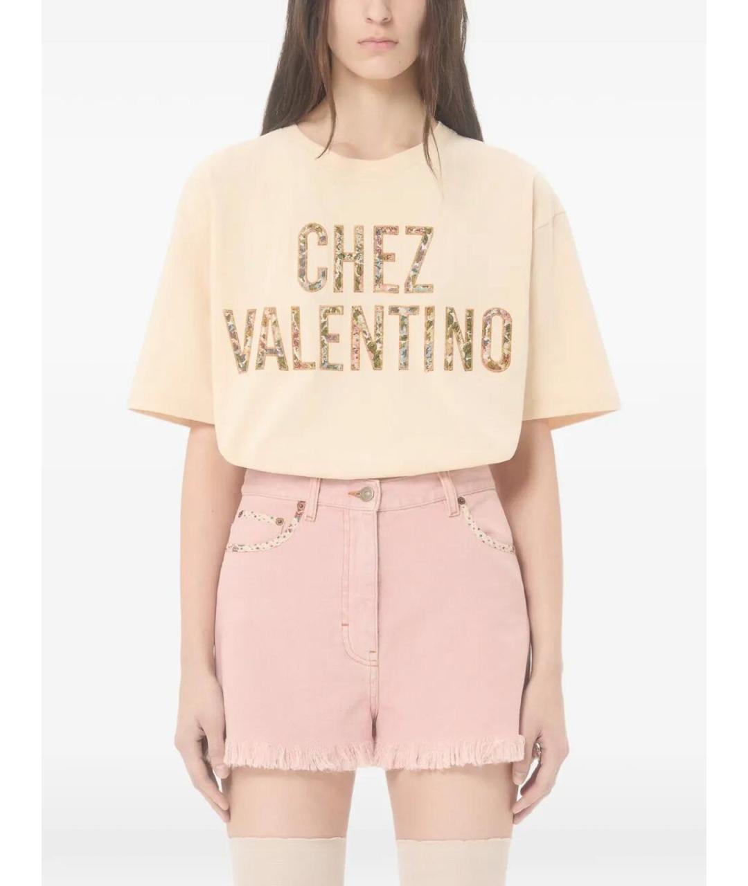 VALENTINO Бежевая хлопковая футболка, фото 4