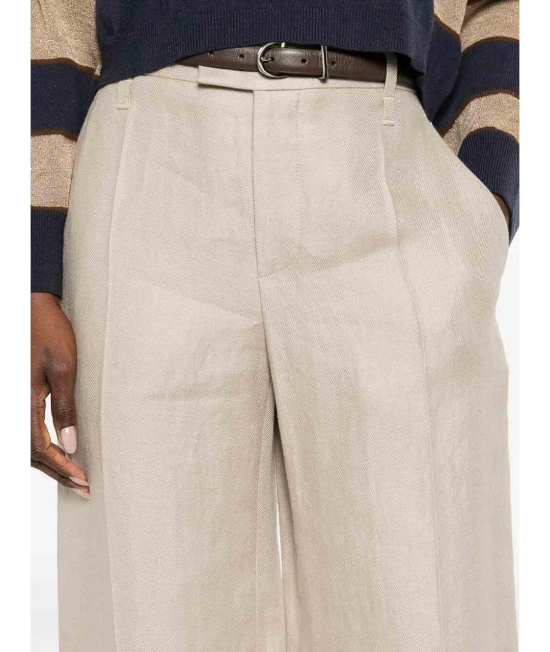 BRUNELLO CUCINELLI Коричневые льняные брюки широкие, фото 4