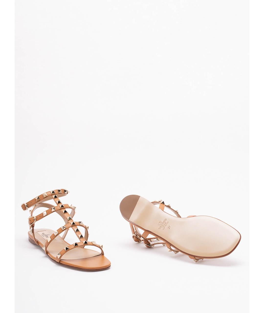 VALENTINO Бежевые кожаные босоножки, фото 4