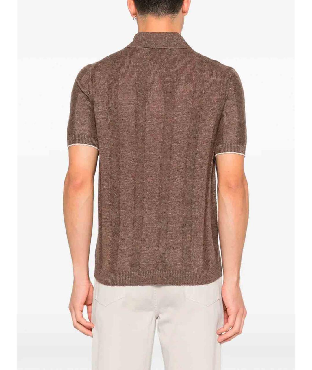 BRUNELLO CUCINELLI Бежевое хлопко-льняное поло с коротким рукавом, фото 3