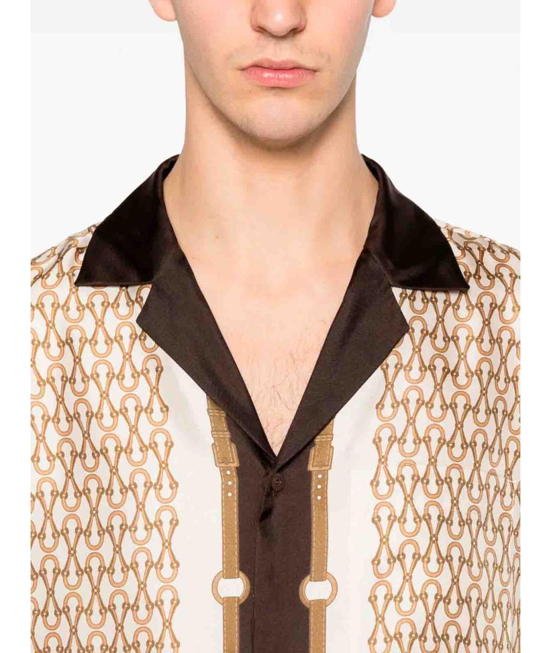 GUCCI Бежевая шелковая классическая рубашка, фото 3