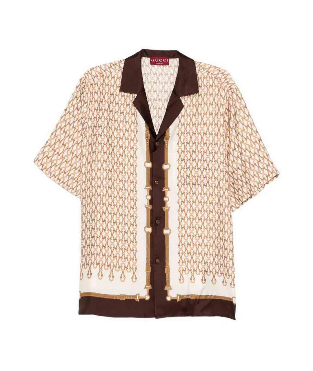 GUCCI Бежевая шелковая классическая рубашка, фото 1