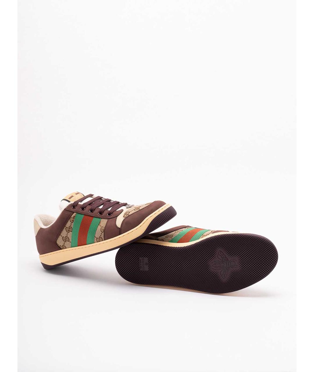 GUCCI Коричневые текстильные низкие кроссовки / кеды, фото 4