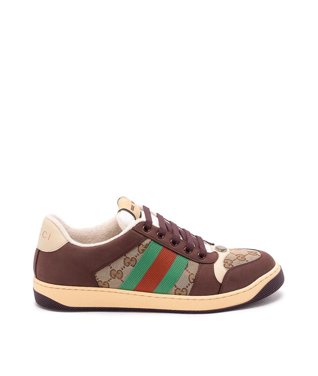 GUCCI Коричневые текстильные низкие кроссовки / кеды, фото 1