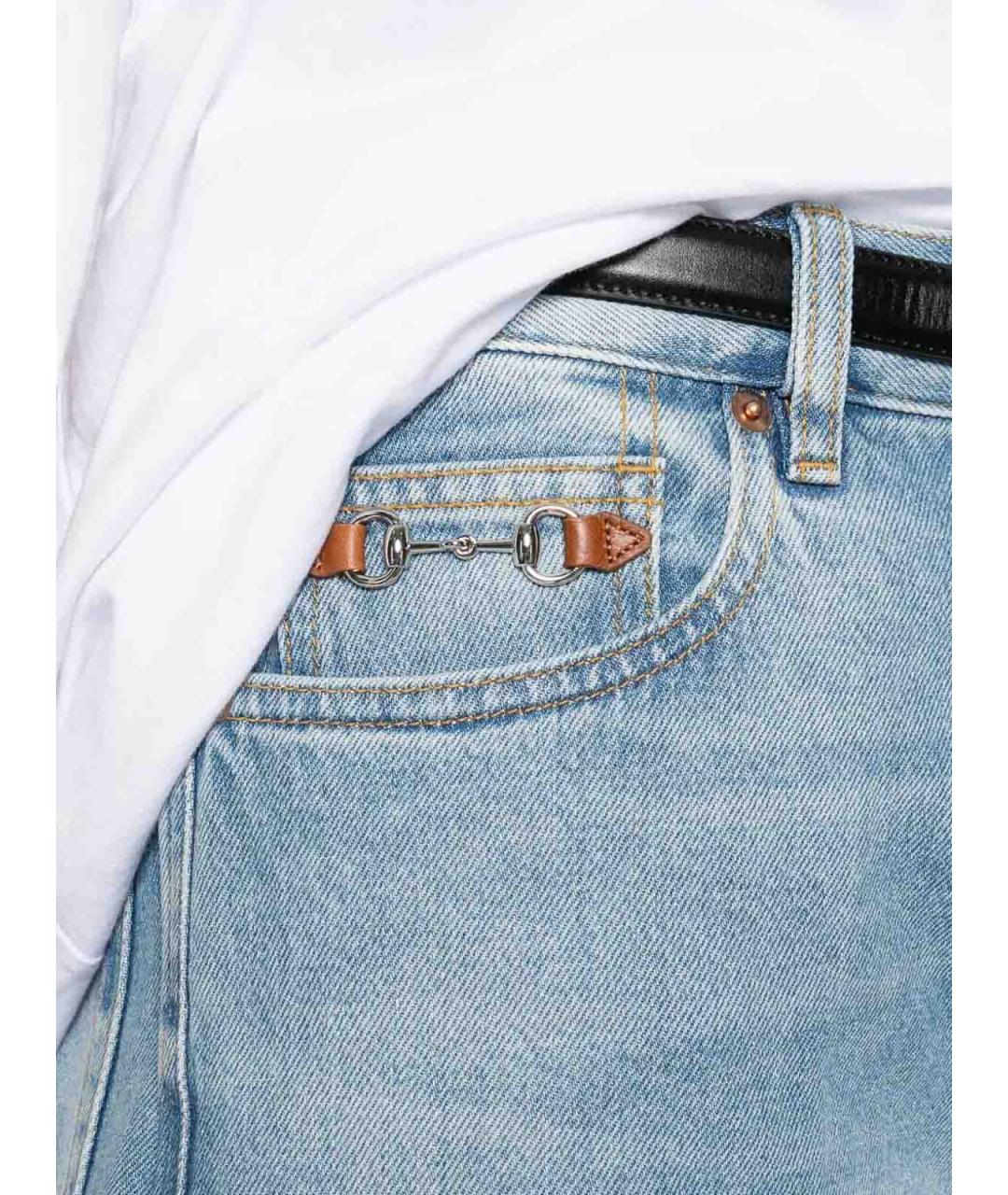 GUCCI Голубые хлопковые прямые джинсы, фото 3