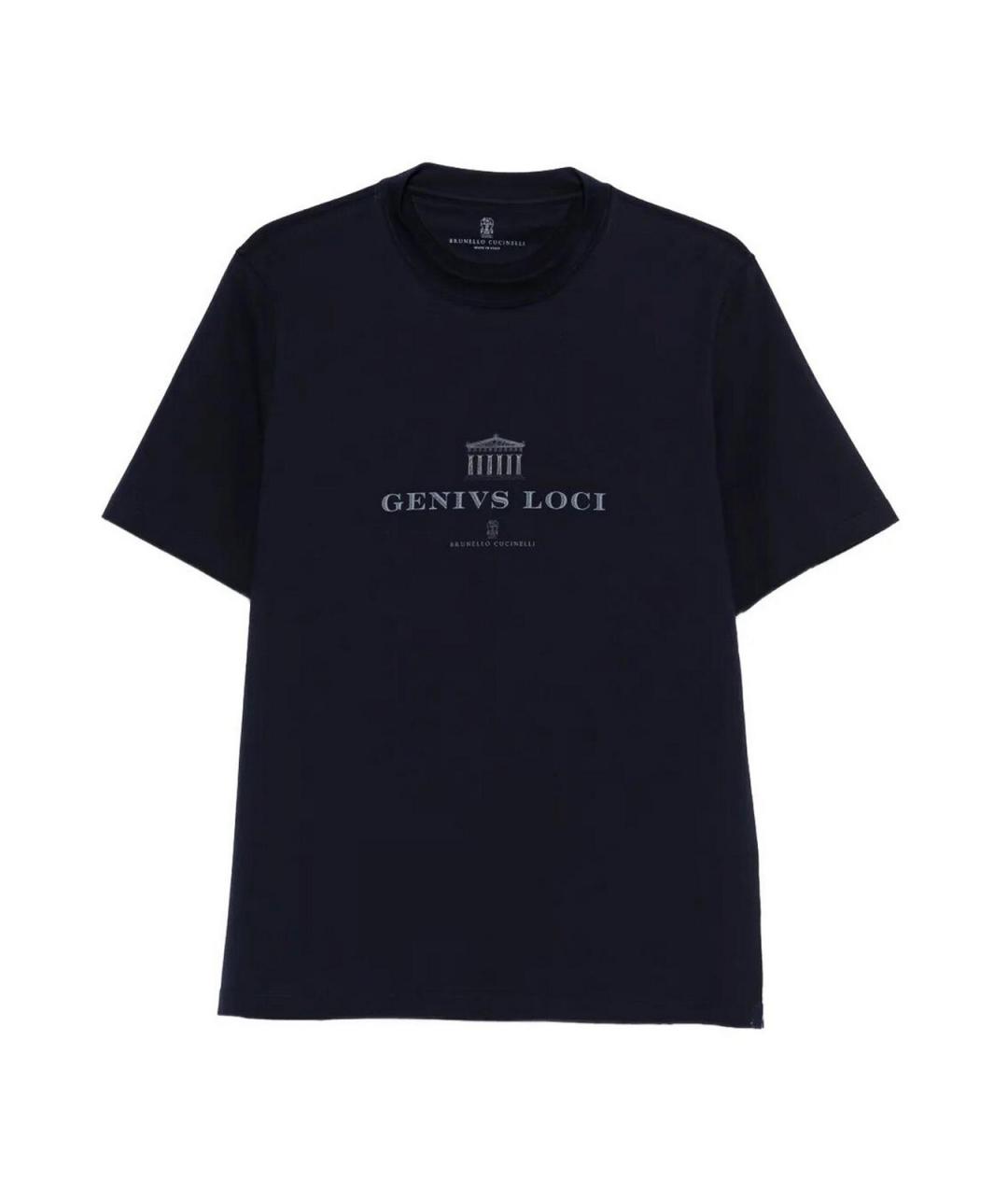 BRUNELLO CUCINELLI Темно-синяя хлопковая футболка, фото 1